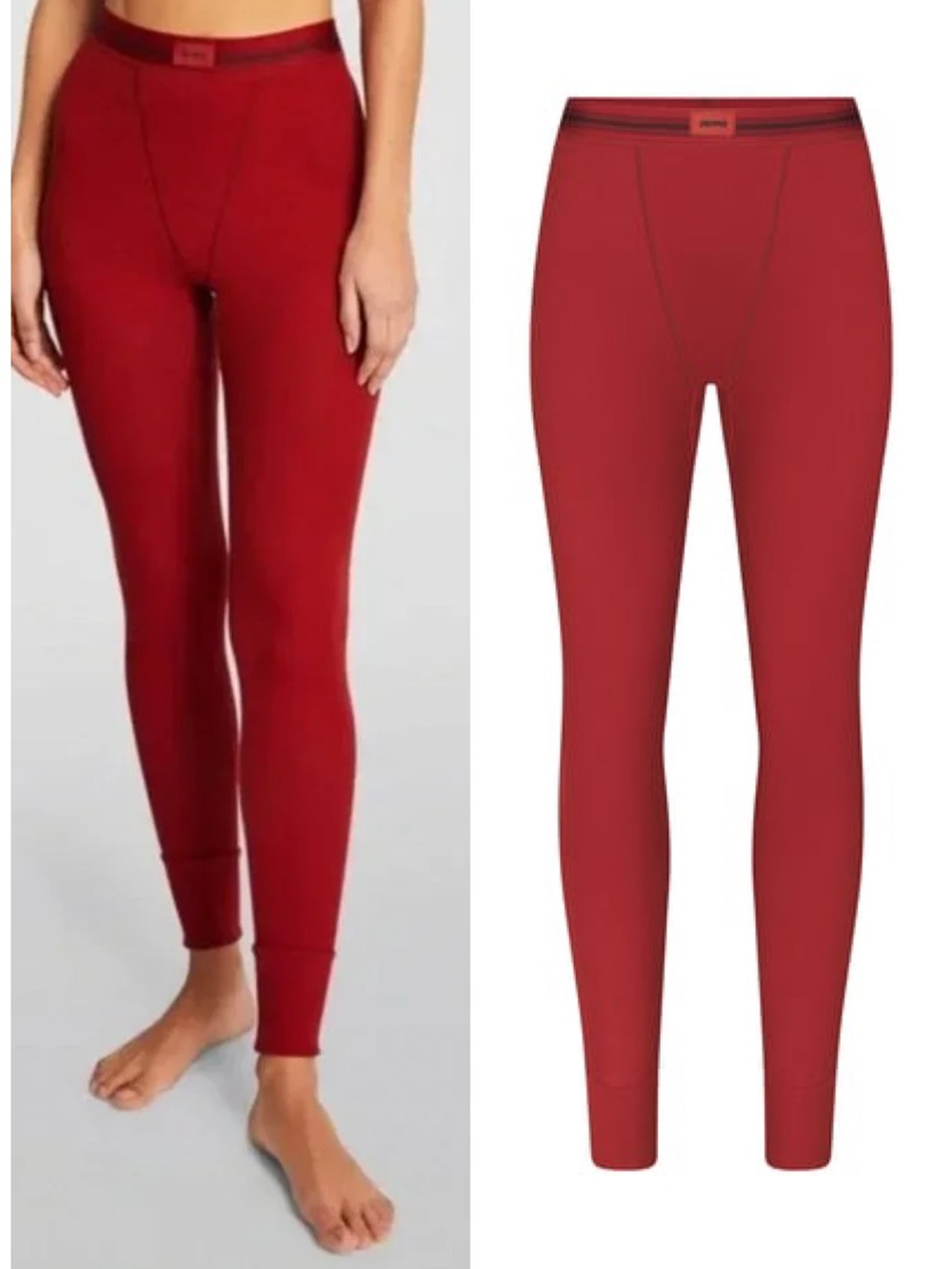 Skims Cotton Rib Legging in Brick Red S Loungewear Holiday EUC